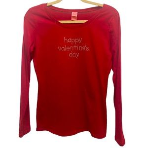 Happy Valentine’s Day Womens Red Long Sleeve Cotton Top Size Medium